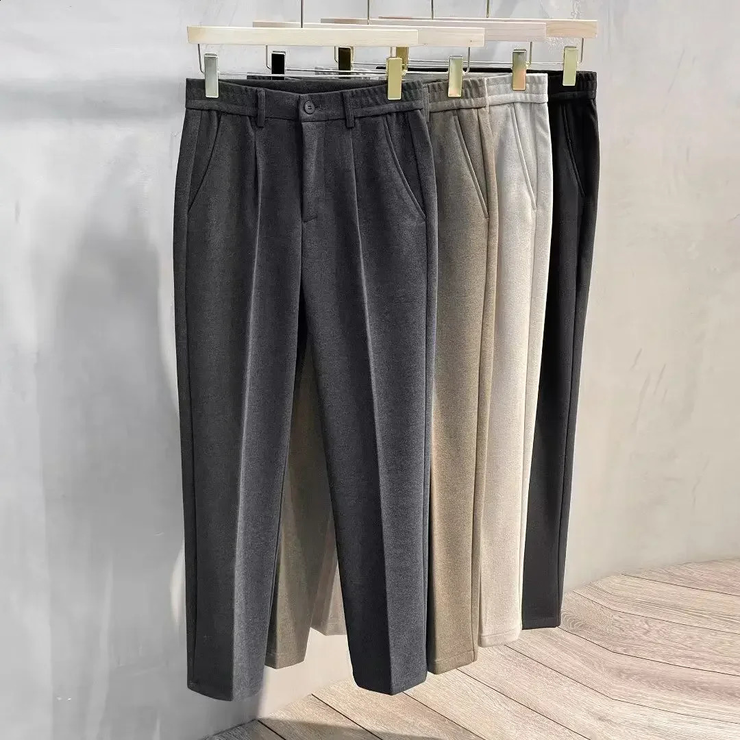 Autumn and winter mens thick suit pants fashionable casual slim straight skirt classic business wool fabric formal mens Trouser 250220