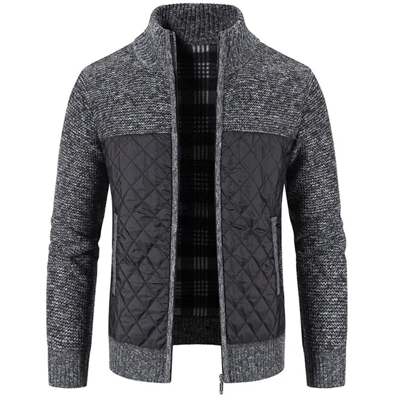 Autumn Winter Mens Jacket Slim Fit Stand Collar Zipper Men Solid Thick Warm Sweater 250214
