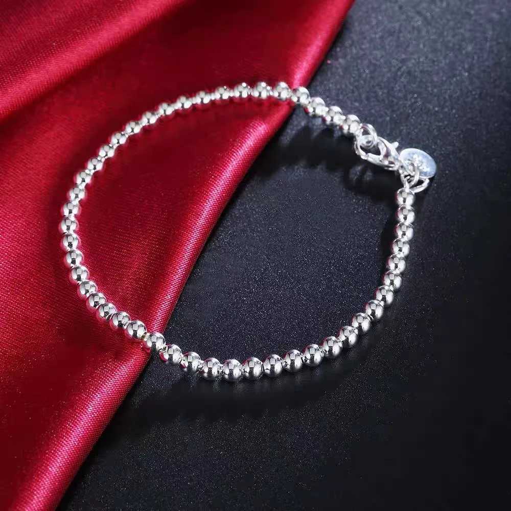 925 Sterling Silver Plated 4MM Beads Ball Chain Bracelet For Women Men Fashion Jewelry elegant Jewelry Birtay Gift for womenXJ250219