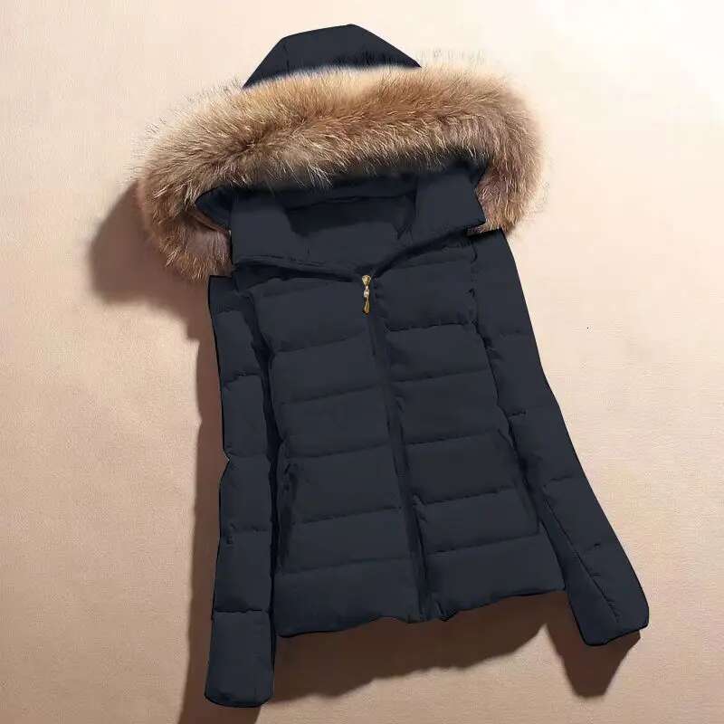 Fake Fur Collar Female New 2023 Fashion Coat Slim Parka Warm Hooded Winter Jacket Women
