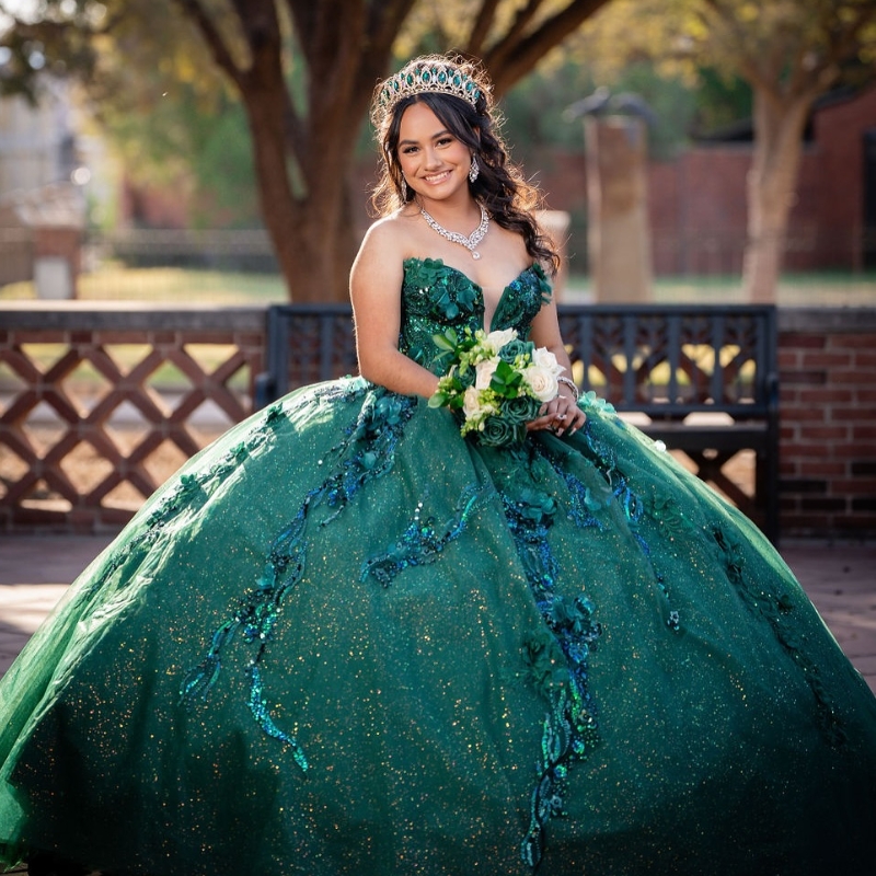 Blackish Green Shiny Quinceanera Dresses Ball Gown Off The Shoulder Applique Lace Beads Tull Party Birthday Sweet 16 Dress Vestido 15 De Anos
