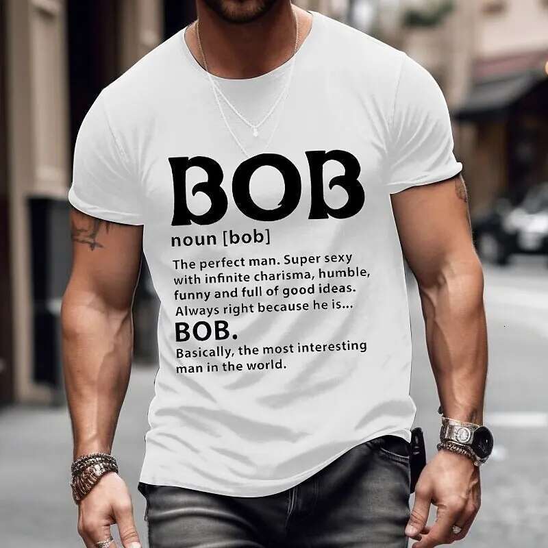 Printed by Letras Bob a Moda, Ropa de Hombre Hipster, Camiseta de Cuello Redondo Holgada de Gran