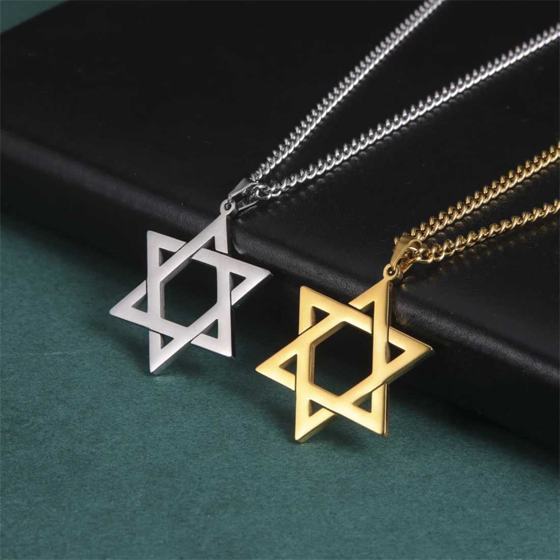 EUEAVAN Star of David Pendant Necklace Women Men Stainl Steel Gold Silver Black Color Classic Six-pointed Star Je JewelryXJ250219