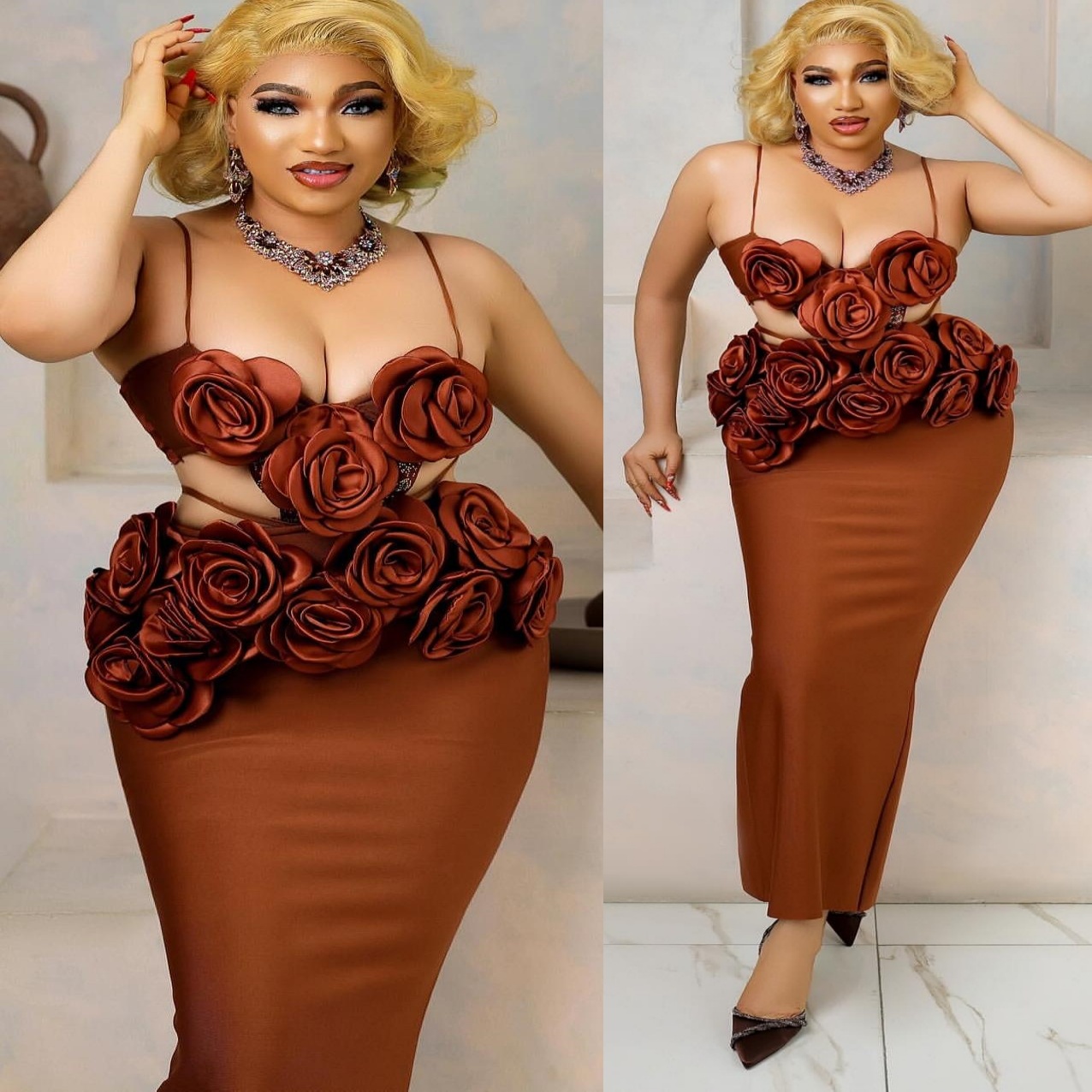 Brown Sheath Prom Dresses 2025 Spaghetti Satin Flowers Ankle Length Evening Formal Party Second Birthday Engagement Gowns Plus Size Dress For Special 
