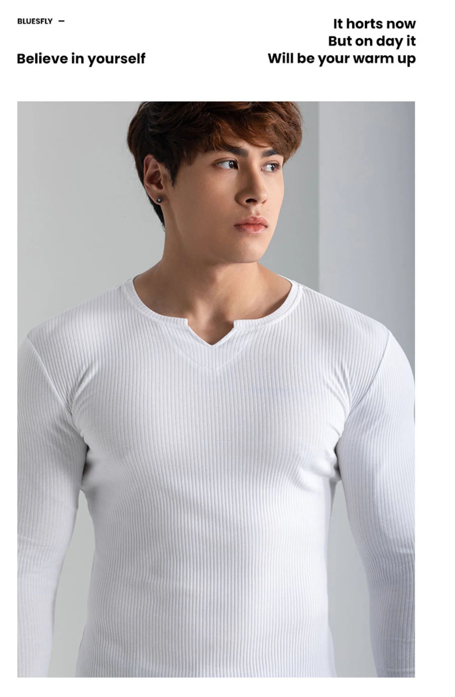 mens texture stripes solid color Vneck tights elastic running hip hop long sleeve Tshirt spring and autumn shirt 250218