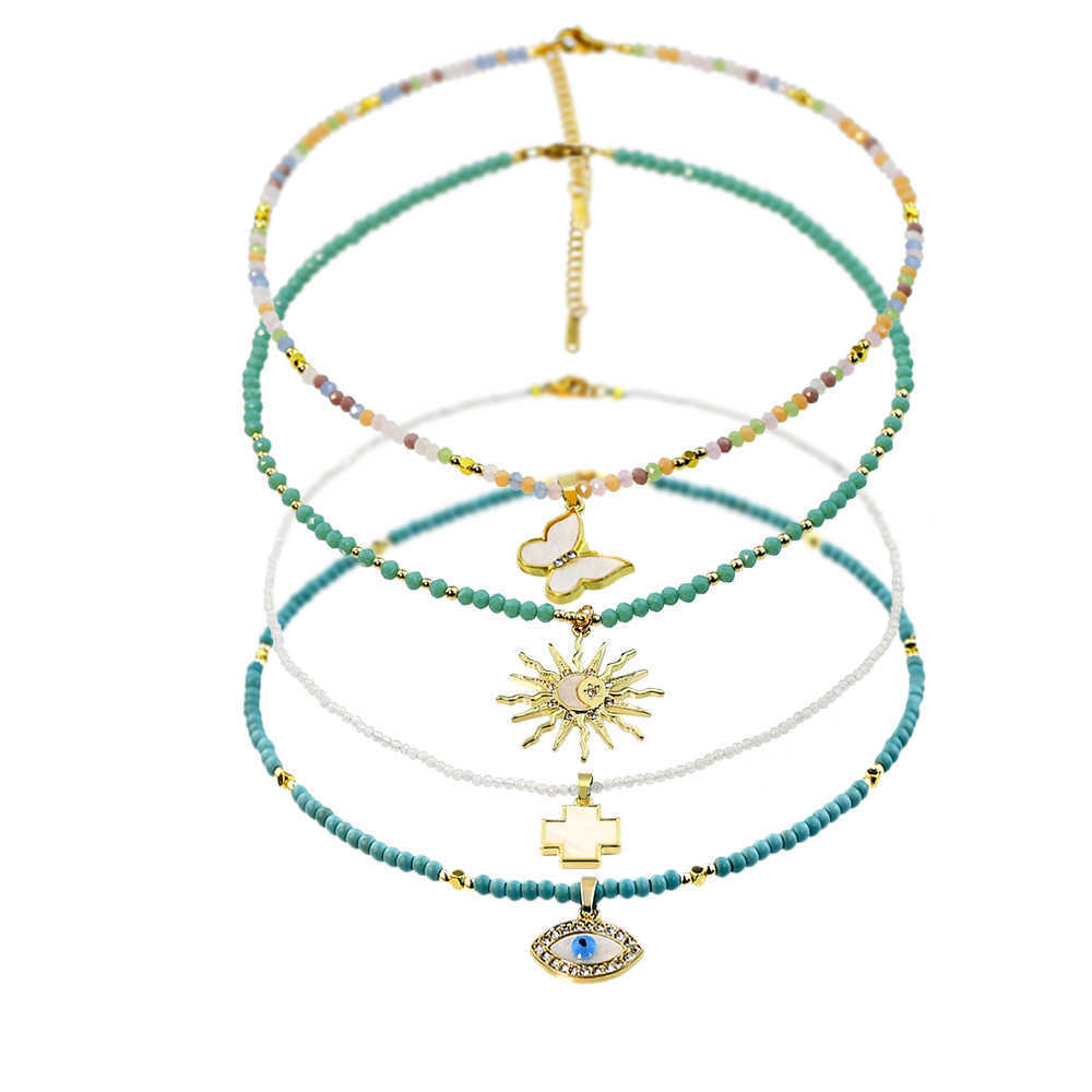 Pendant Necklaces Summer Dopamine Jewelry Butterfly Necklace Female Y2K Devils Eye Crystal Bead Necklace Ins Premium H25219