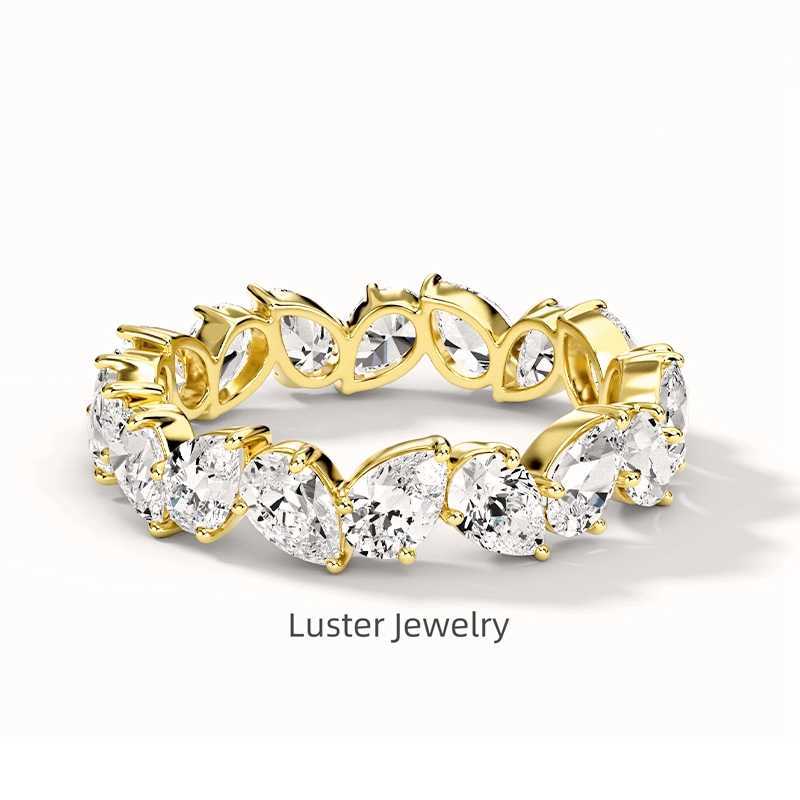 Luster Unique Design High-end 10k 14k 18k Rose/Yellow/White Gold Pear Cut Eternity Moissanite Band Ring