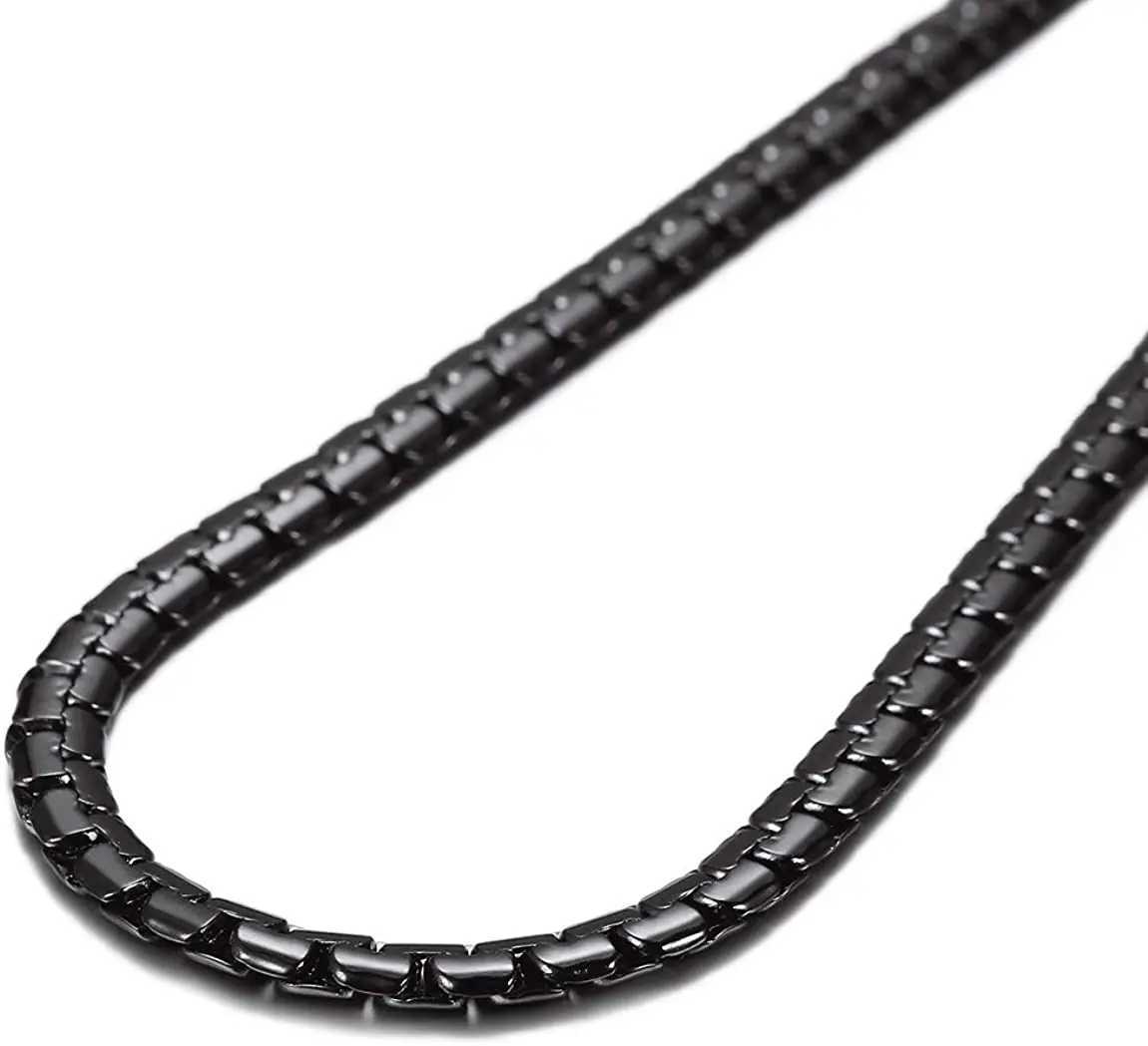 4MM 6MM Flat Box Chain Stainl Steel Necklace for Men Women Black Color Jewelry GiftsXJ250219