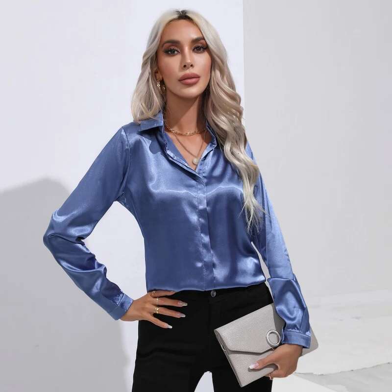 Satin Silk Button Down For Women Dress Long Sleeve Blouses Female Shirts