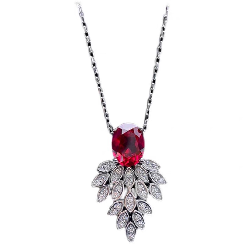 Sparkling Elegant Wedding Bride Jewelry Sets Luxury 925 Sterling Silver Oval Cut Ruby Zircon CZ Diamond Gemstones Party Women Earring Women Clavicle N