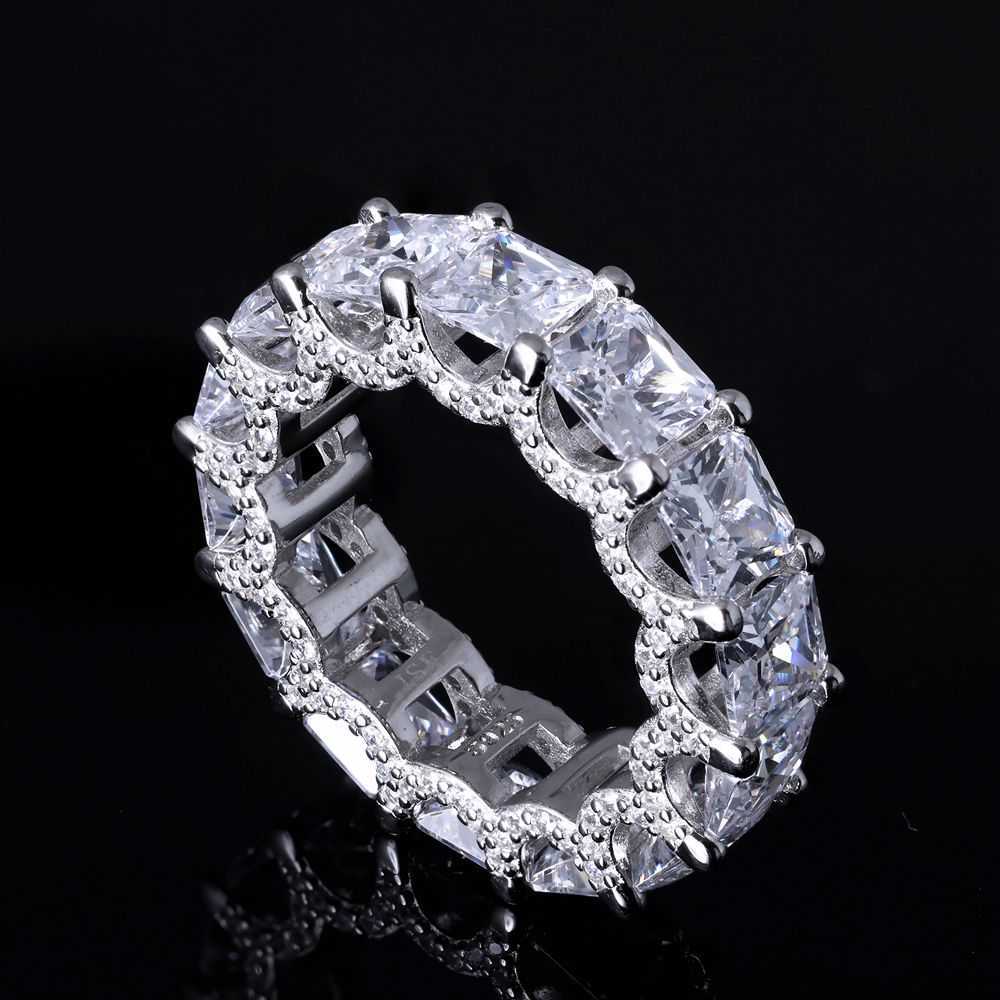 Hot 925 Sterling Silver Eternity Crown Molding Princess Cut Moissanite Gemstone Band Ring for Engagement