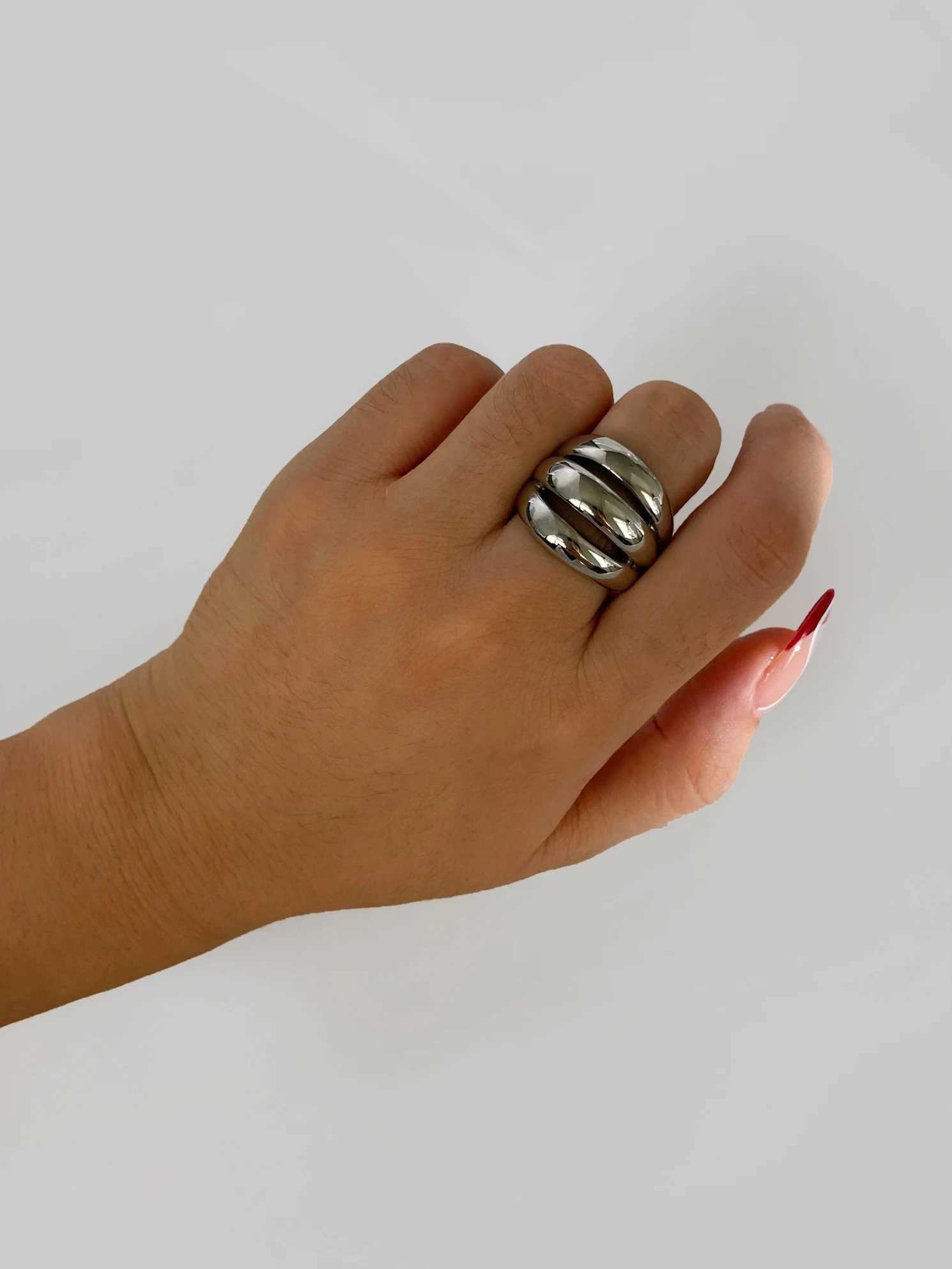 Perisbox Stainless Steel 18K Gold Silver Plated 3 Splicing Color Chunky De Ring Tree-Layer Hollow Rings for Wen Men Unisex X250220