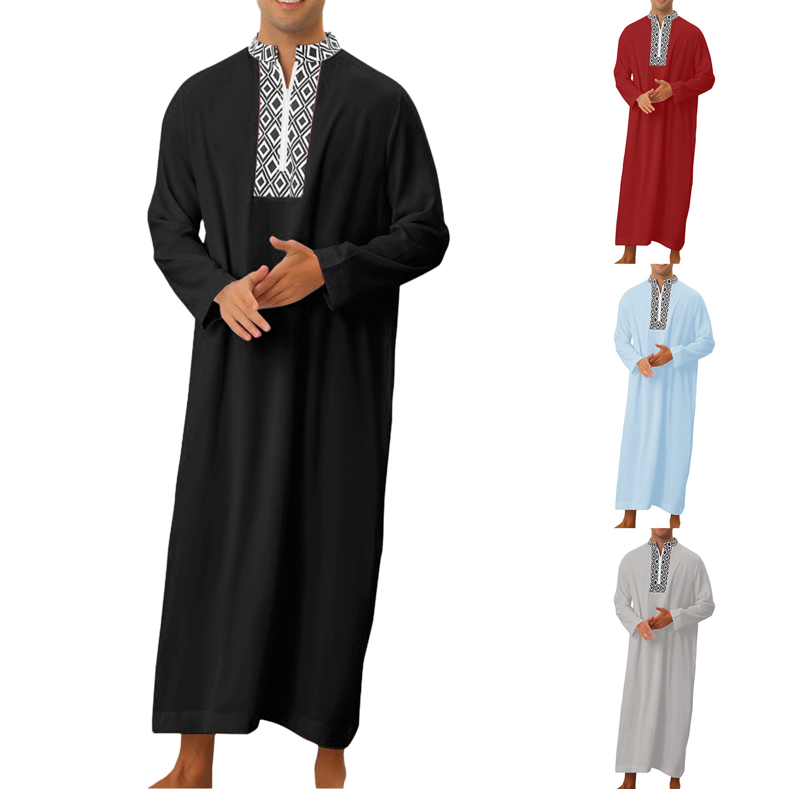 Ethnic Clothing New Muslim Middle East Arab Dubai Malaysian Men's Loose Robe Pocket Zip Shirt