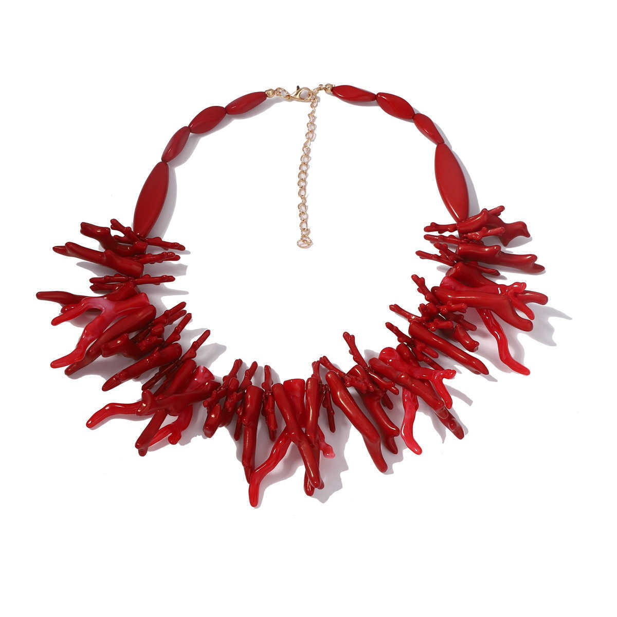 Pendant Necklaces New Bohemian Neckle Red Coral Irregular Geometry Two Piece Necklace ZA Same Style H25219