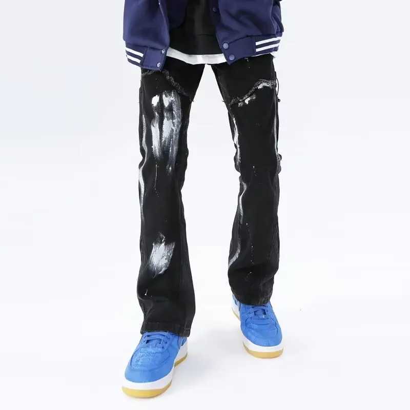 2023 Cyber Y2K Fashion Washed Blue Baggy Flared Jeans Pants For Men Clothing Straight Hip Hop Women Denim Trousers Mens Clothing X250220