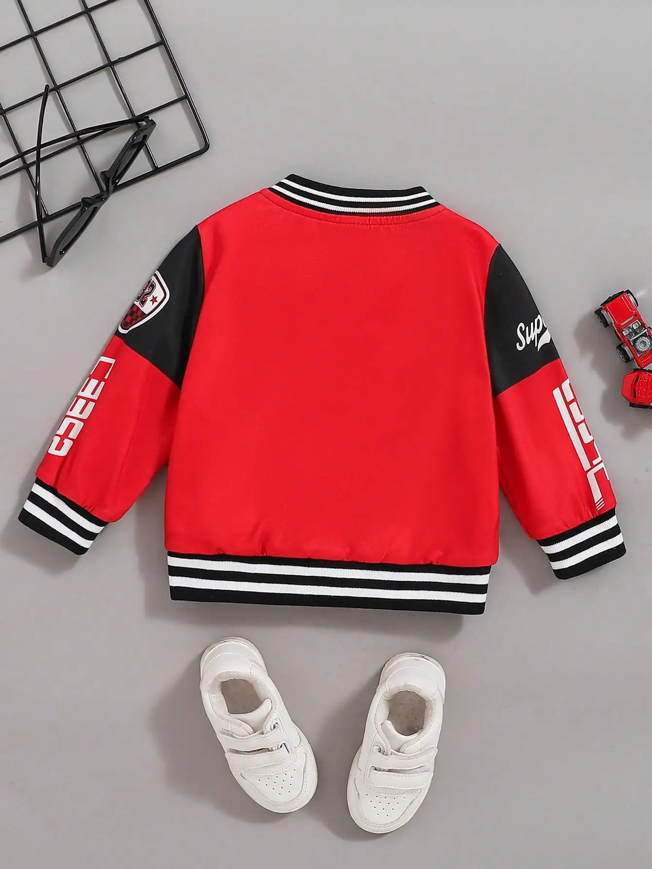 Spring And Autumn Baby Boy Fashion Trend Street Casual Outdoor Vacation Jacket Patchwork Letter Printed Coat 250220