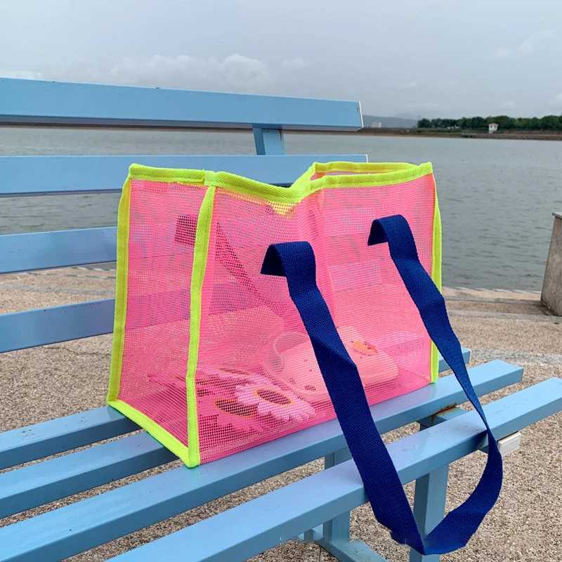 Summer Ins Large Capacity Beach Bags Mesh Hollow Portable Swimming Shopping Tote Outdoor Travel Bag Toy Storage Handle Tote Z250219