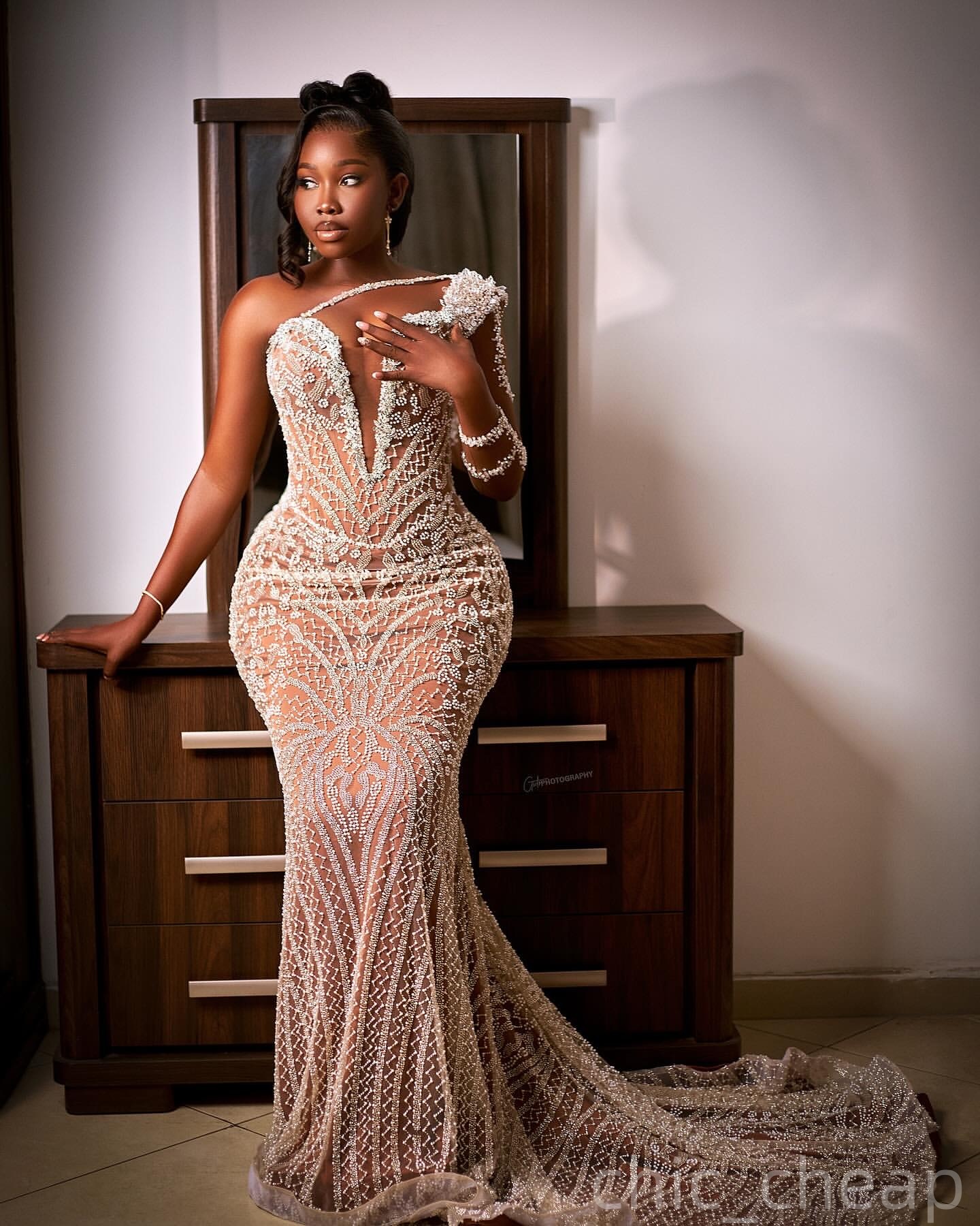 Ivory Illusion Mermaid Prom Dresses 2025 One Shoulder Sequined Beaded Evening Formal Party Second Birthday Engagement Gowns Plus Size Dress For Specia