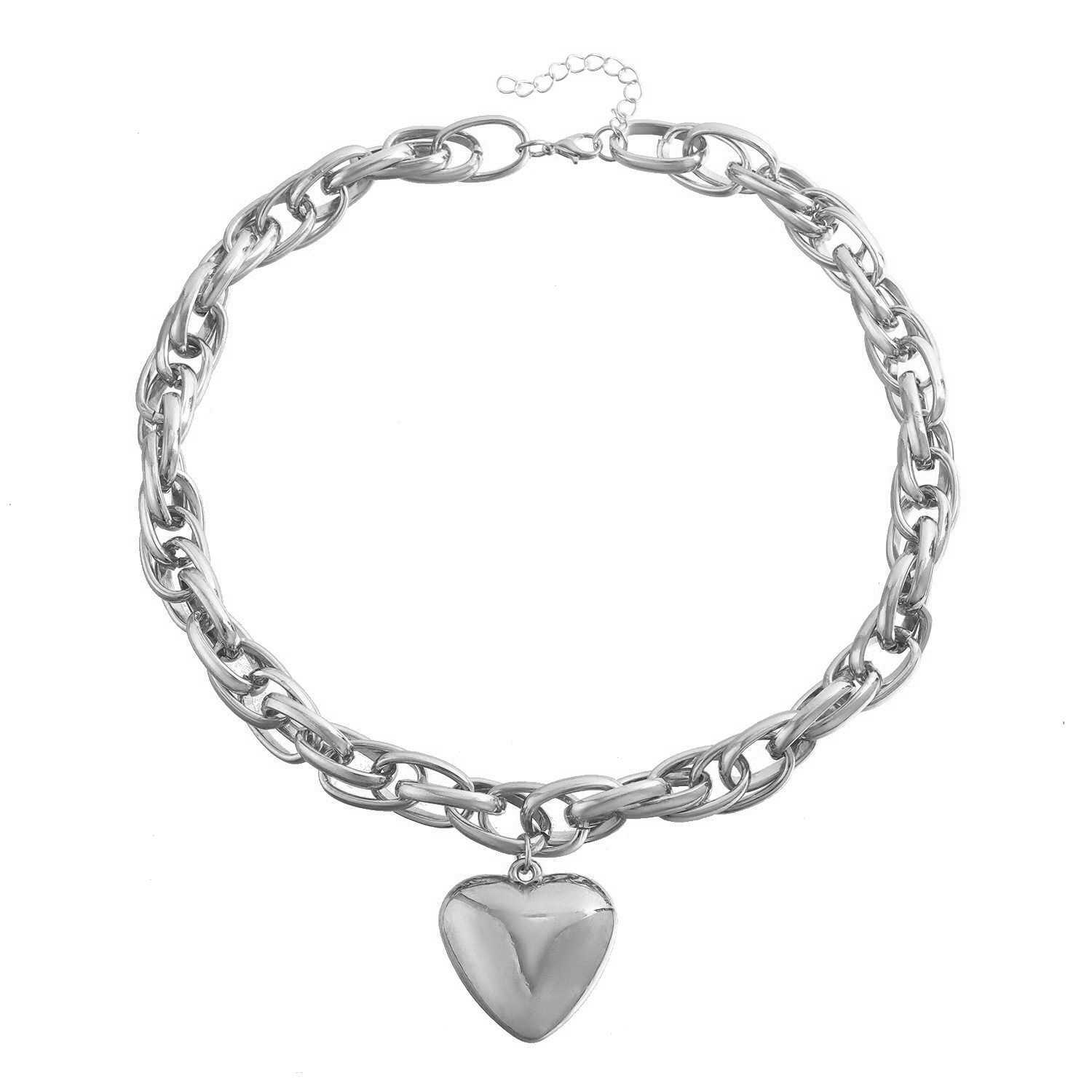 Pendant Necklaces Adornment cool style hollow out thick O-chain large peach heart pendant necklace with exaggerated love niche necklace H25219
