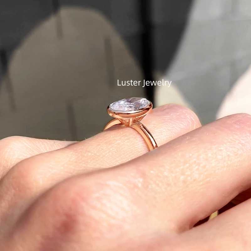 Luster Jewellery GRA D White 10/14/18k Oval Moissanite Gold Wedding Womens Rings