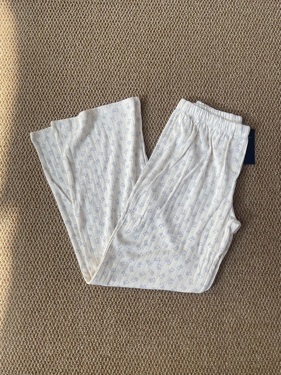 Little Bear Eyelet T-shirt Pants Pajama Set Woman Buttons Long Sleeve TeeStraight Trousers Sweet Cute Cotton Home 2 Piece Sets 250219