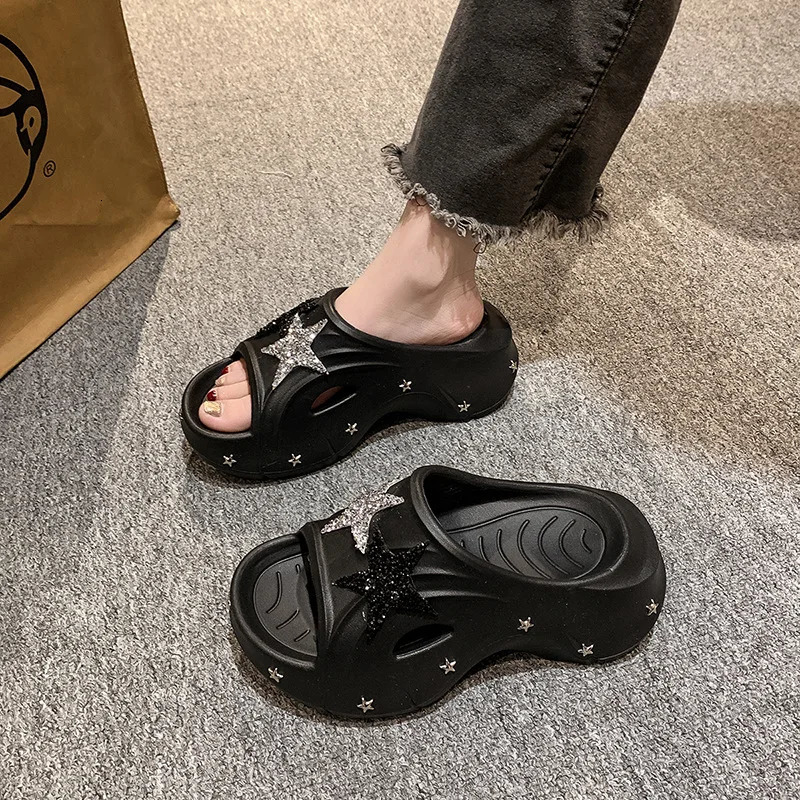 Summer Women Star Slippers Platform Anti Slip Home Outside Beach Rivet Flip Flops Sandals Female Shoes 250218X