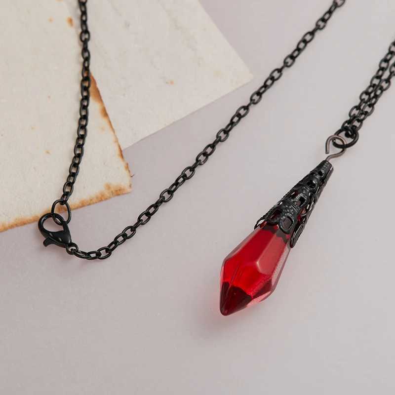 Gothic Vampire Blood Red Crystal Necklace Women Man Pagan Witch Jewelry Demon Vampire Black Chain rs Crystal Pendant ChokerXJ250219