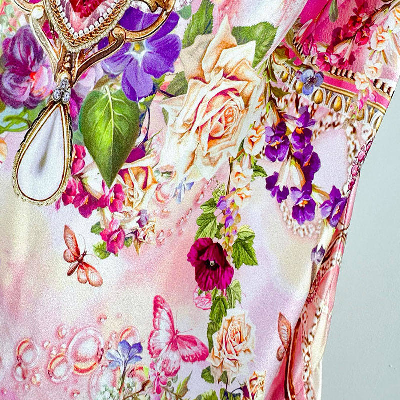 Women's Floral Print Silk Halter Neck Dress Classic Deep V-Neck Ruffled Backless Embroidered Fringe Crystal Rhinestones Spring Vacation Style Lux