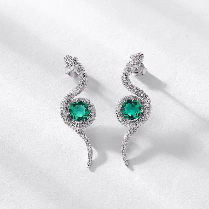 Diamond Serpentine Womens Earrings S925 Pure Silver Emerald Wrapped Snake European and American Style 250220
