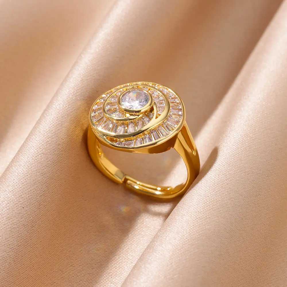 Round zircon stainless steel open ring used for gold colored Geely fashion wedding rings high-quality jewelry accessories X250220