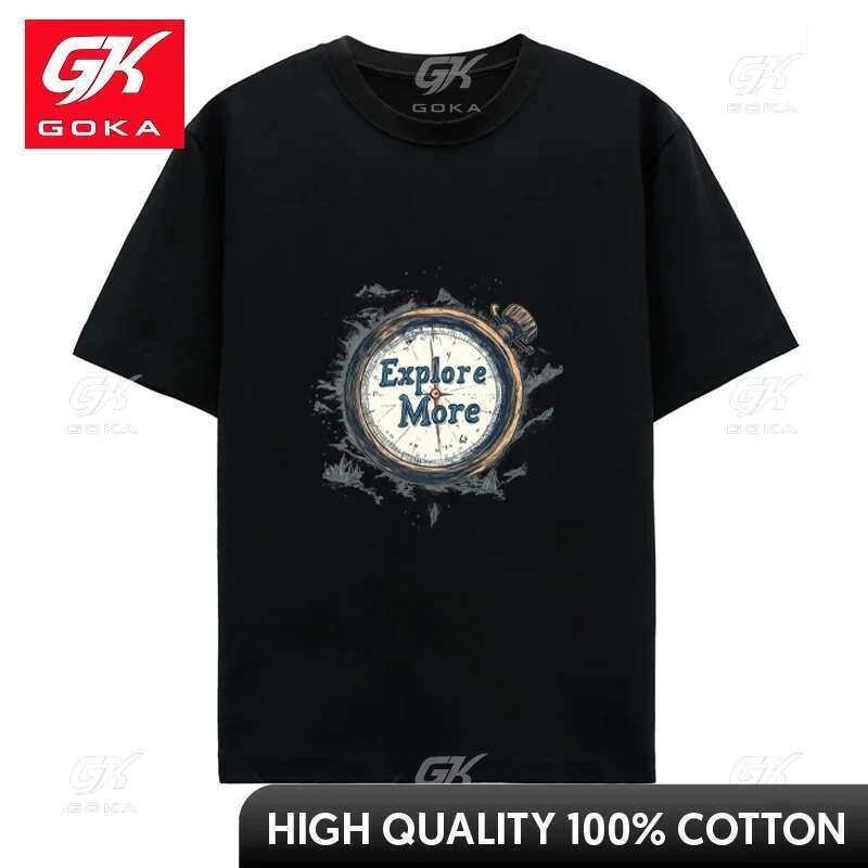 Unisex Short Sleeve T-shirt for Men and Women, Vintage Pocket Watch, Printed Personality Pattern, Hip Hop Top, Cool T-shirt, Cotton Clock