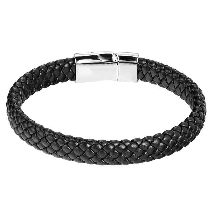 Charm Bracelets Hot selling mens stainless steel leather woven bracelet simple wristband trendy accessory H25220