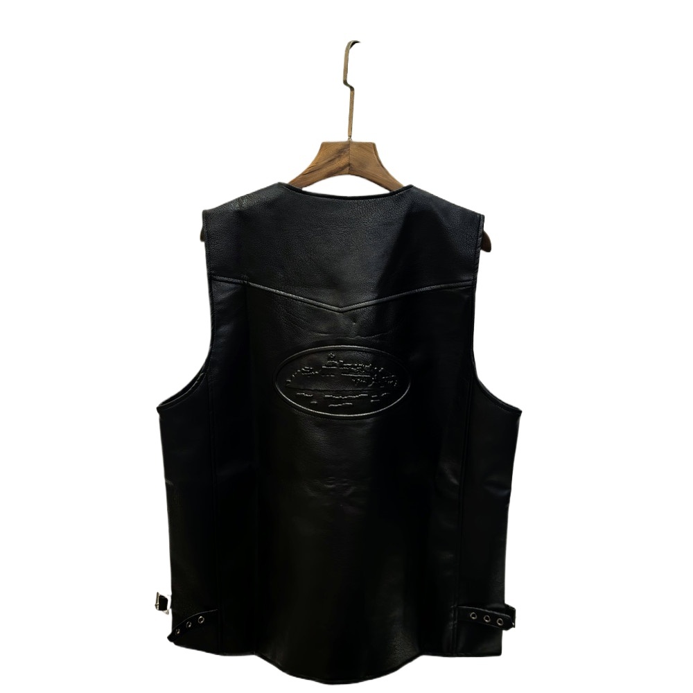 24 Trendy Devil's Island Relief Craftsmanship PU Leather Casual Vest For Men And Women High Street Sleeveless Motorcycle Jacket