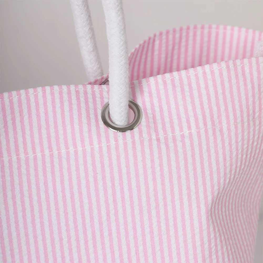 Seersucker Beach Tote Bags Large Capacity Striped Sling Bag For Women Shoulder Bag For Picnic Vacation Z250219