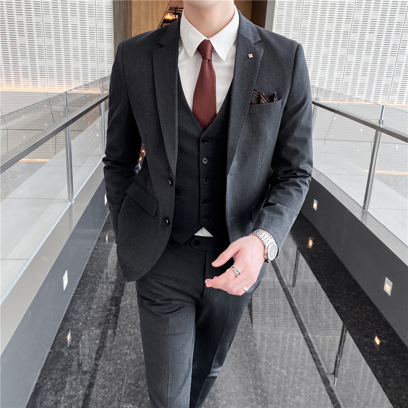 V219Slim Fit Men's Business Three-Piece Suit with Korean Touch for Groomsmen