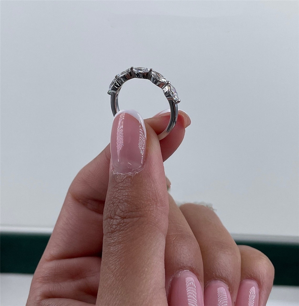 Jewelry 18K White Gold HPHT Diamond Ring 6*3mm Marquise Cut Lab Diamond 5 Eternity Band Womens Stackable Wedding Band RIng