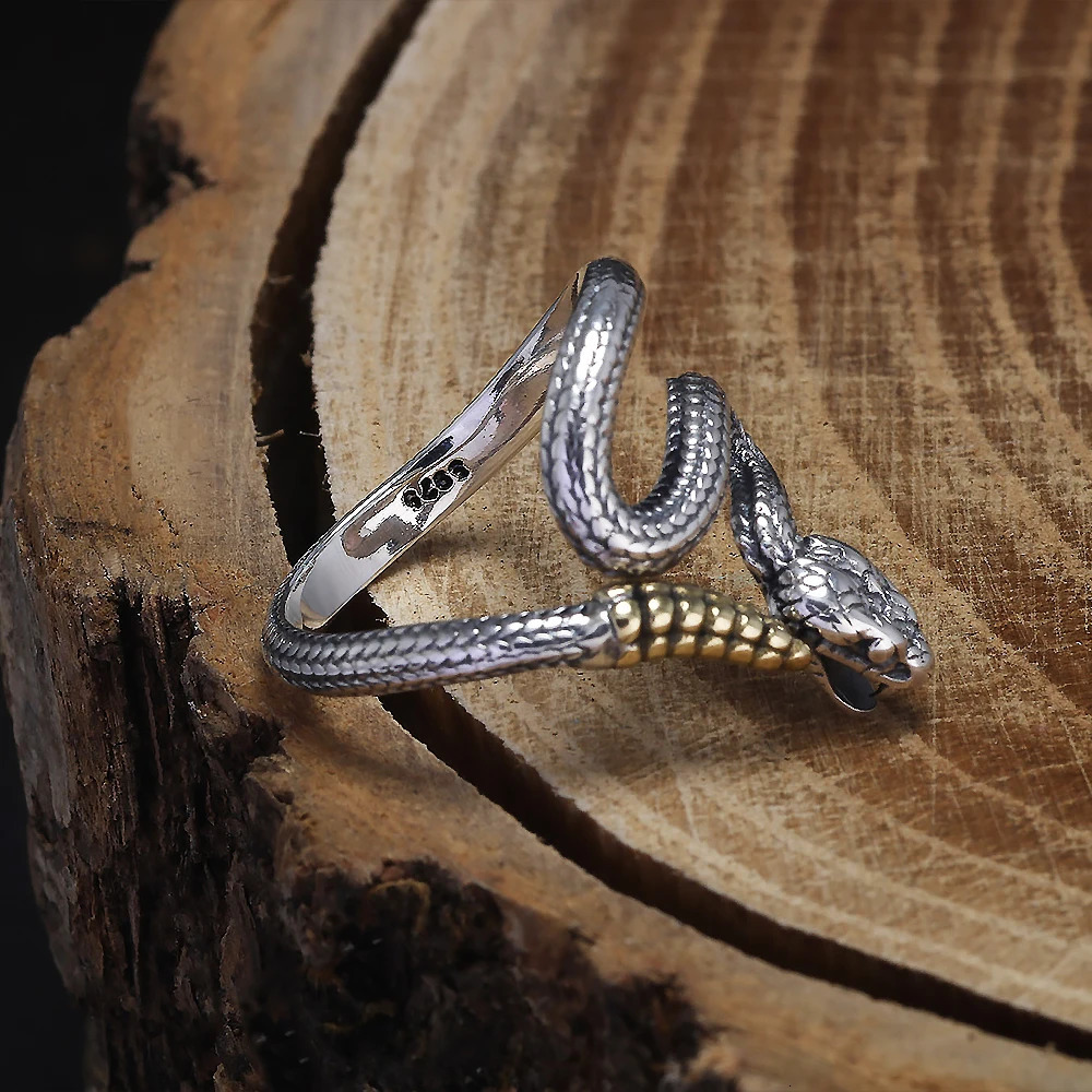 925 sterling silver vintage rattlesnake ring unisex gothic snake finger opening ring cool animal jewelry 250220