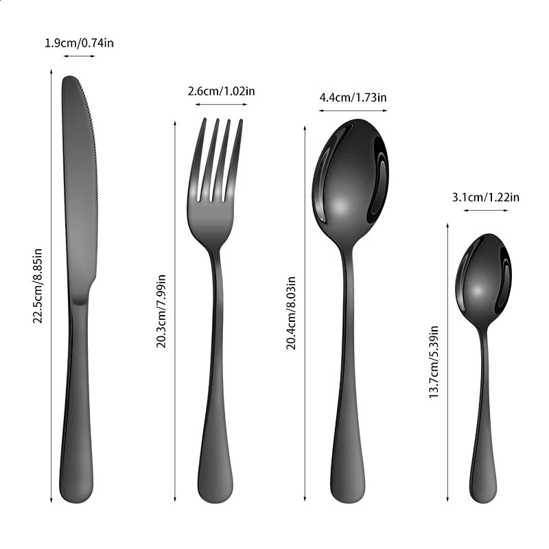 1624 pieces black stainless steel cutlery set with 1010 round handled knives forks and spoons suitable for home el use 250212
