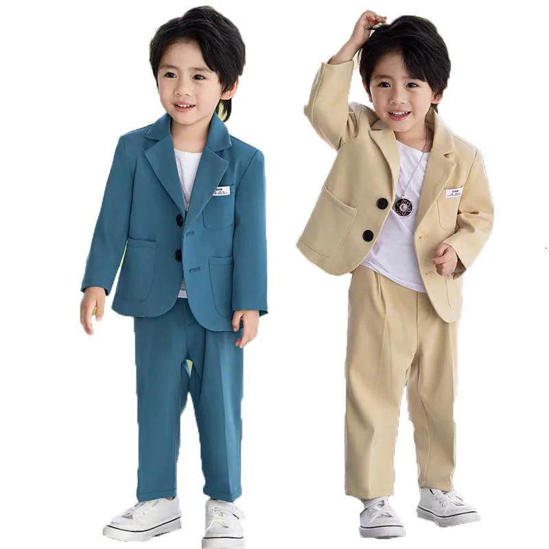 Children Party Host Jacket Pants Pography Suit Flower Boys Formal Speech Ceremony Costume Kids Birthday Wedding Dance Dress 250219