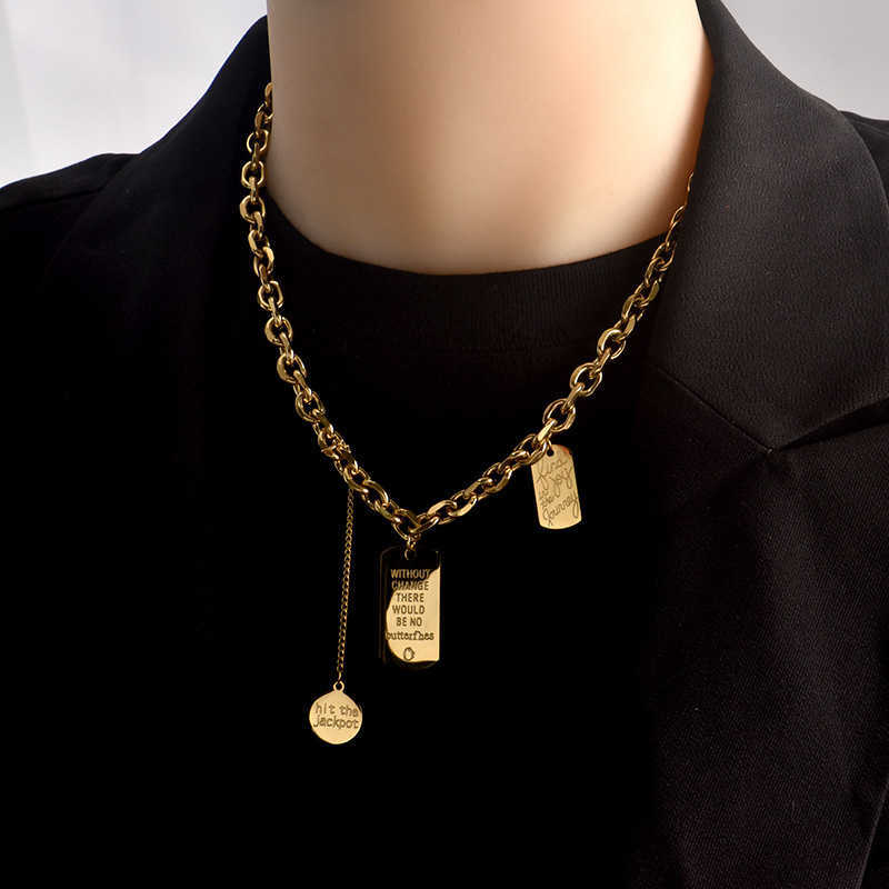 Pendant Necklaces Titanium steel ins multi-layer hip-hop collarbone chain womens brand thick chain niche design temperament street layering necklace t