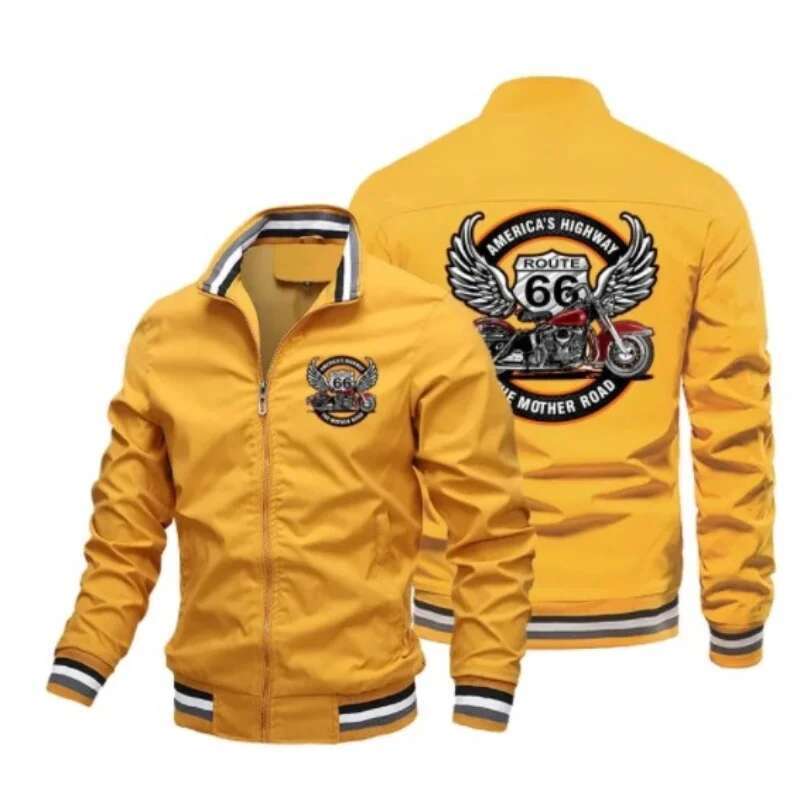 Retro printed motorcycle Route 66 driver jacket for men, red, street fashion, riding, race windshield