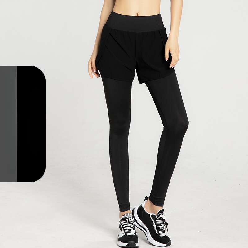 fake two sports tight fitting women's high waist elastic lifting buttocks small feet fiess running pocket yoga pants 2025 temperament versatile n