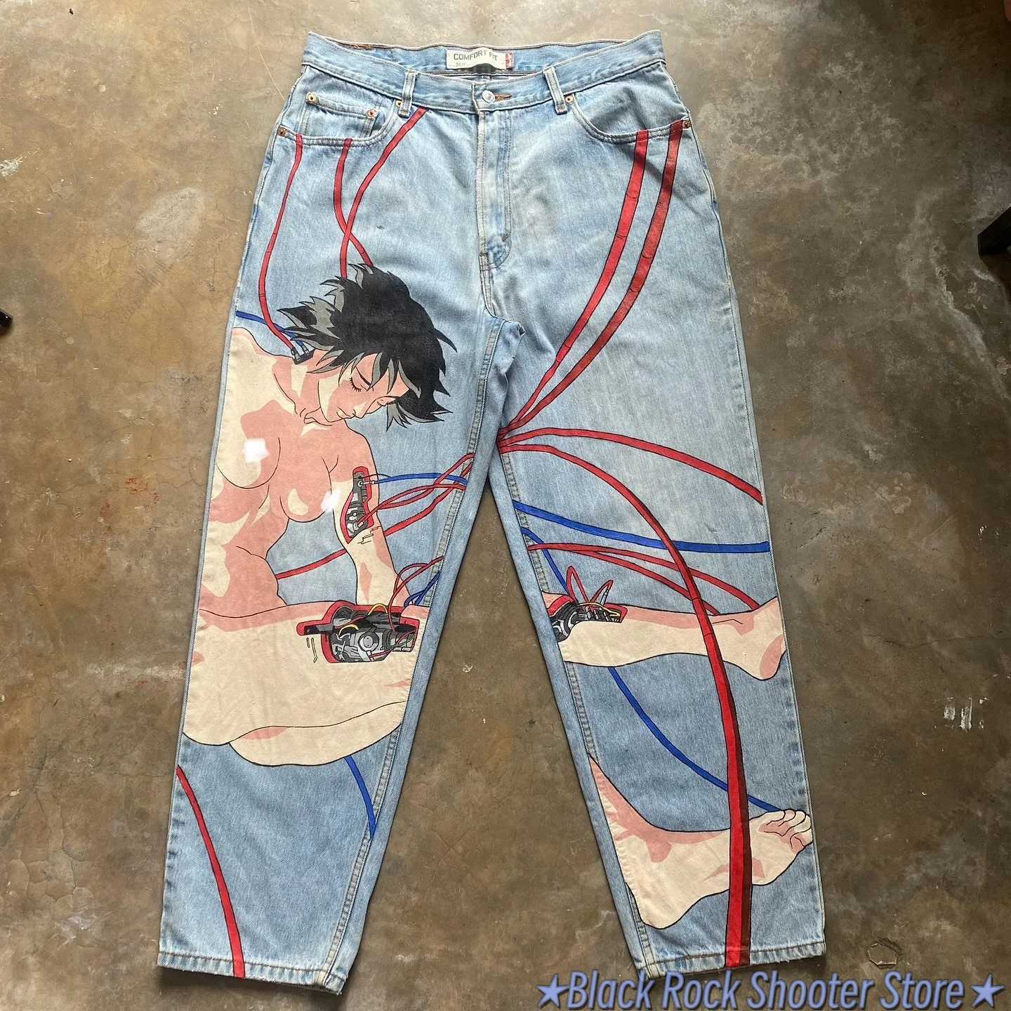 Harajuku Fashion Y2k Bagged Jeans Retro Wide Leg Denim Pants Popular Anime Sports Pants Street Couple Trouser Mens Wear X250220