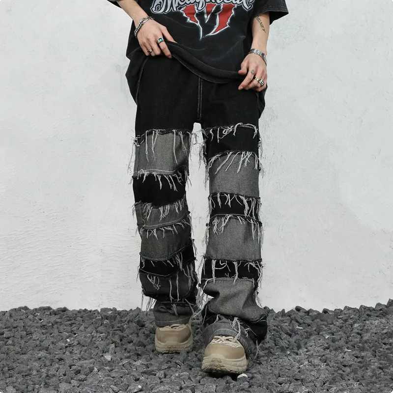 2023 Clothing Grunge Y2K Streetwear Baggy Stacked Jeans Pants Men Clothing Patchwork Straight Loose Long Trousers Pants Men X250220