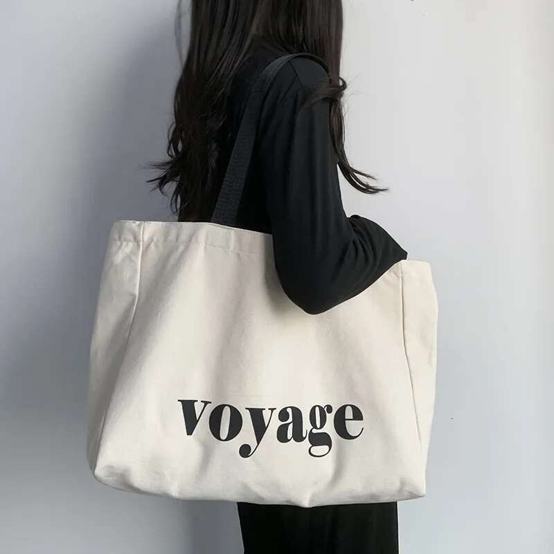 Large Capacity "Voyage" Letter Canvas Tote Casual Shoulder Handbag For Women, Versatile Travel & Shopping Bag, Durable swissmilitary