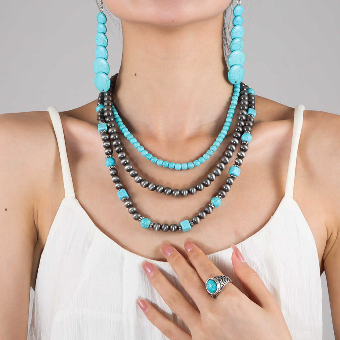 Pendant Necklaces Jewelry ethnic style handmade bead turquoise necklace NK24160 H25219