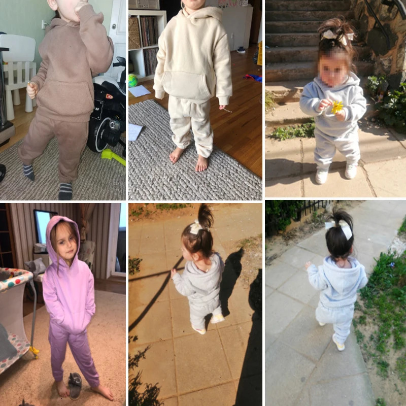 Winter Warm Childrens clothing Sets Kids Girls Fleece Outfits Boys Clothes Baby Sport Hoodied and Pants Toddler Tracksuit 250220