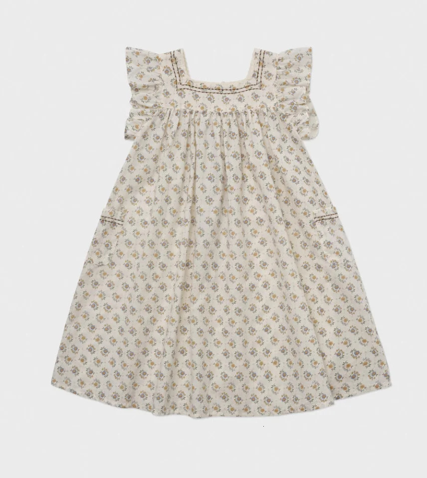 ss25 lou kids dress for girls cute flower embroidery short sleeve princess dresses outwear clothing 250220