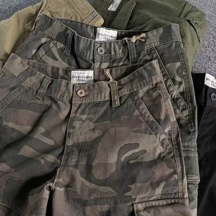 Harajuku Fashion Streetwear Summer Shorts Mens Camo Cargo Knee Length Work Twill Cotton Loose Fit Camouflage Shorts for Men X250220