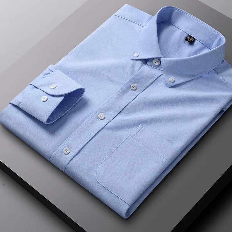 100 pure cotton mens business shirt casual button collar long sleeved breathable Oxford plaid work social S5XL 250220
